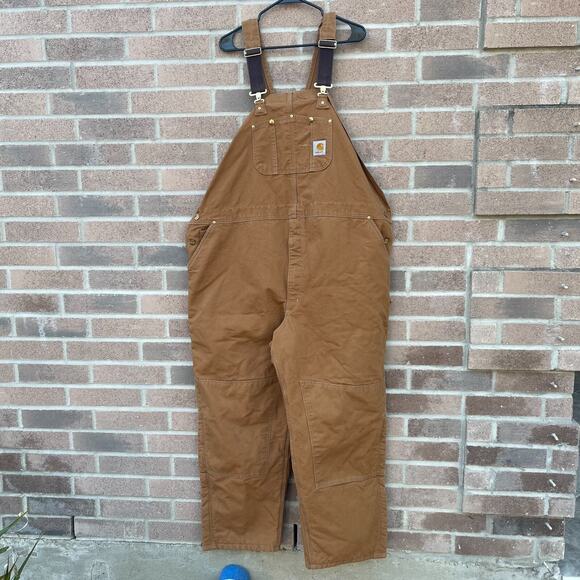 Carhartt Overalls Mens 54x30 USA Brown R02-BRN Double Knee Duck Canvas Workwear
